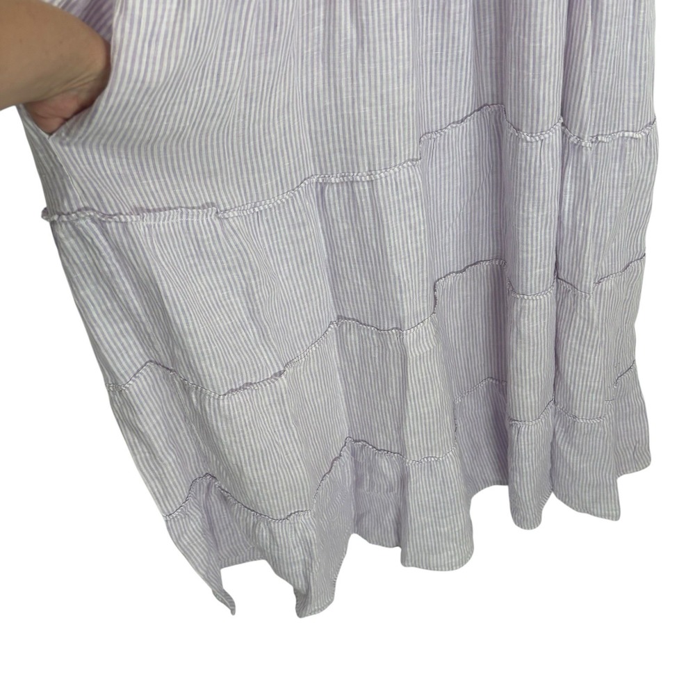 Hill House Home Ellie Nap Dress Lilac Stripe Linen Smocked Tiered Pockets XL - Picture 6 of 11